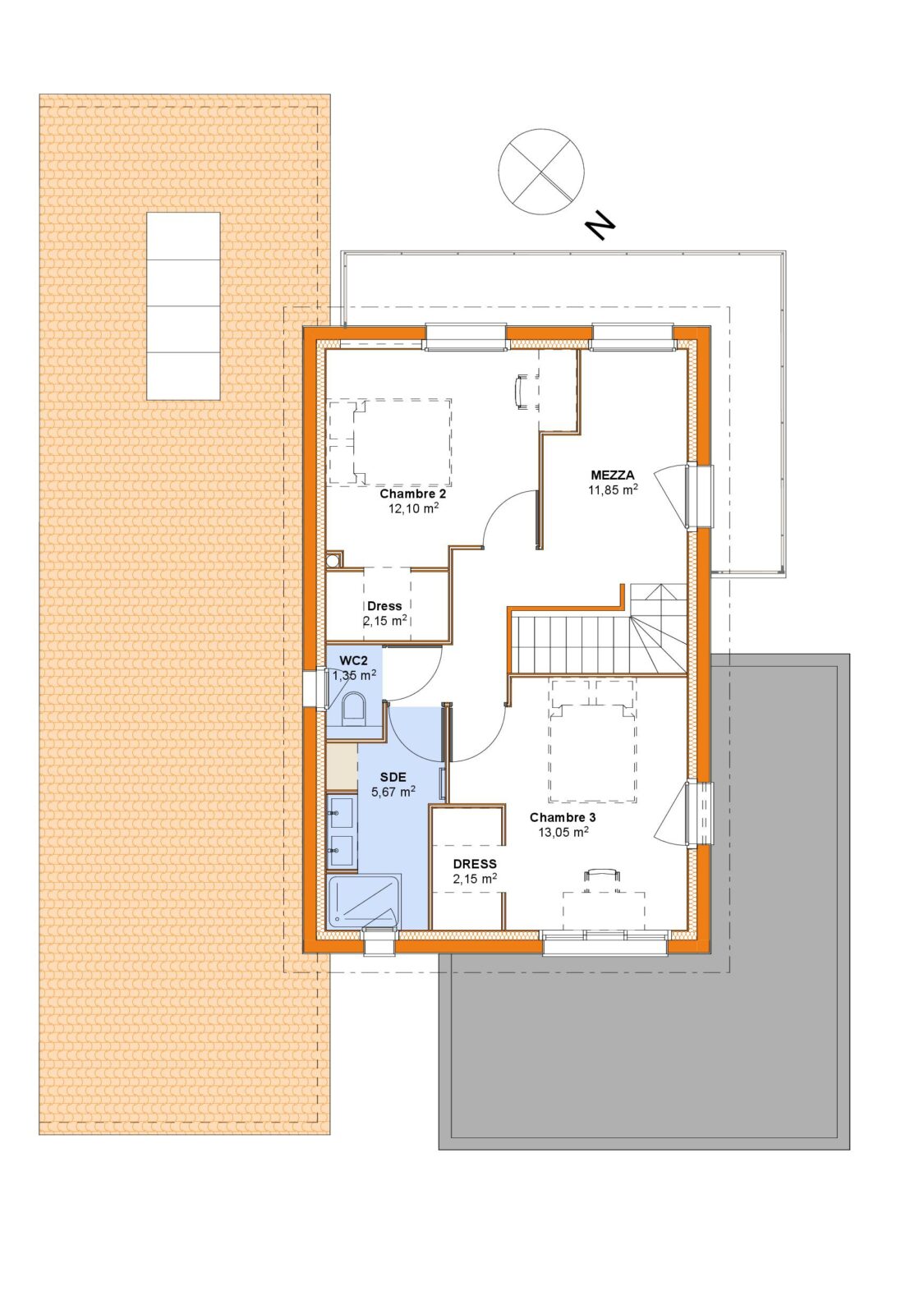 plan étage Maison contemporaine habillage ZINC