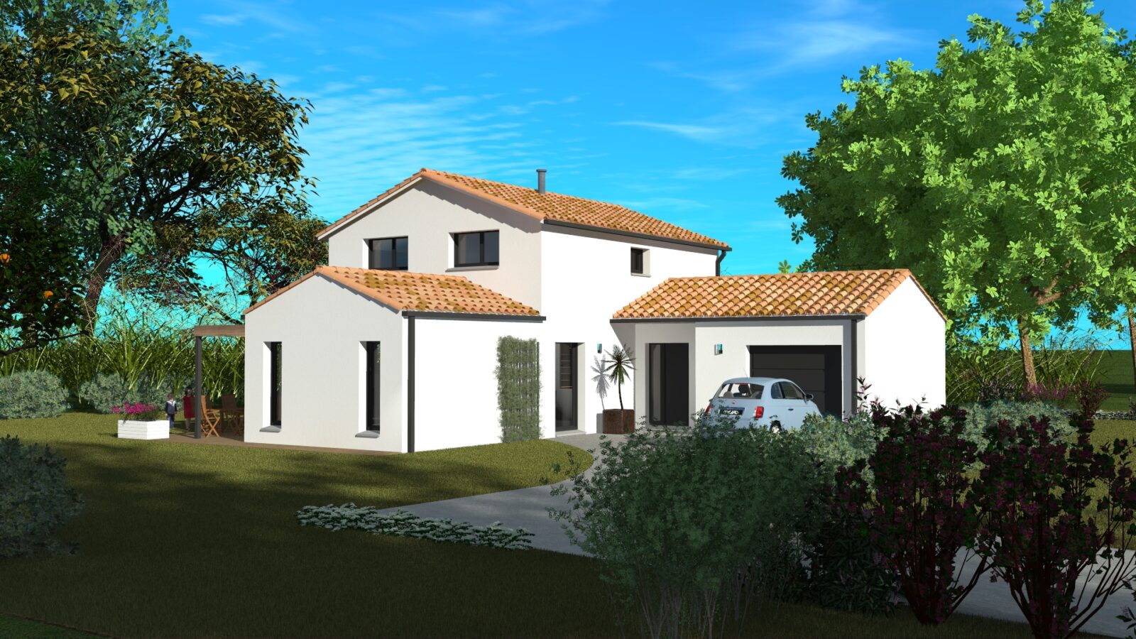 Maison étage partiel avec débords de toit Maison étage partiel avec débords de toit